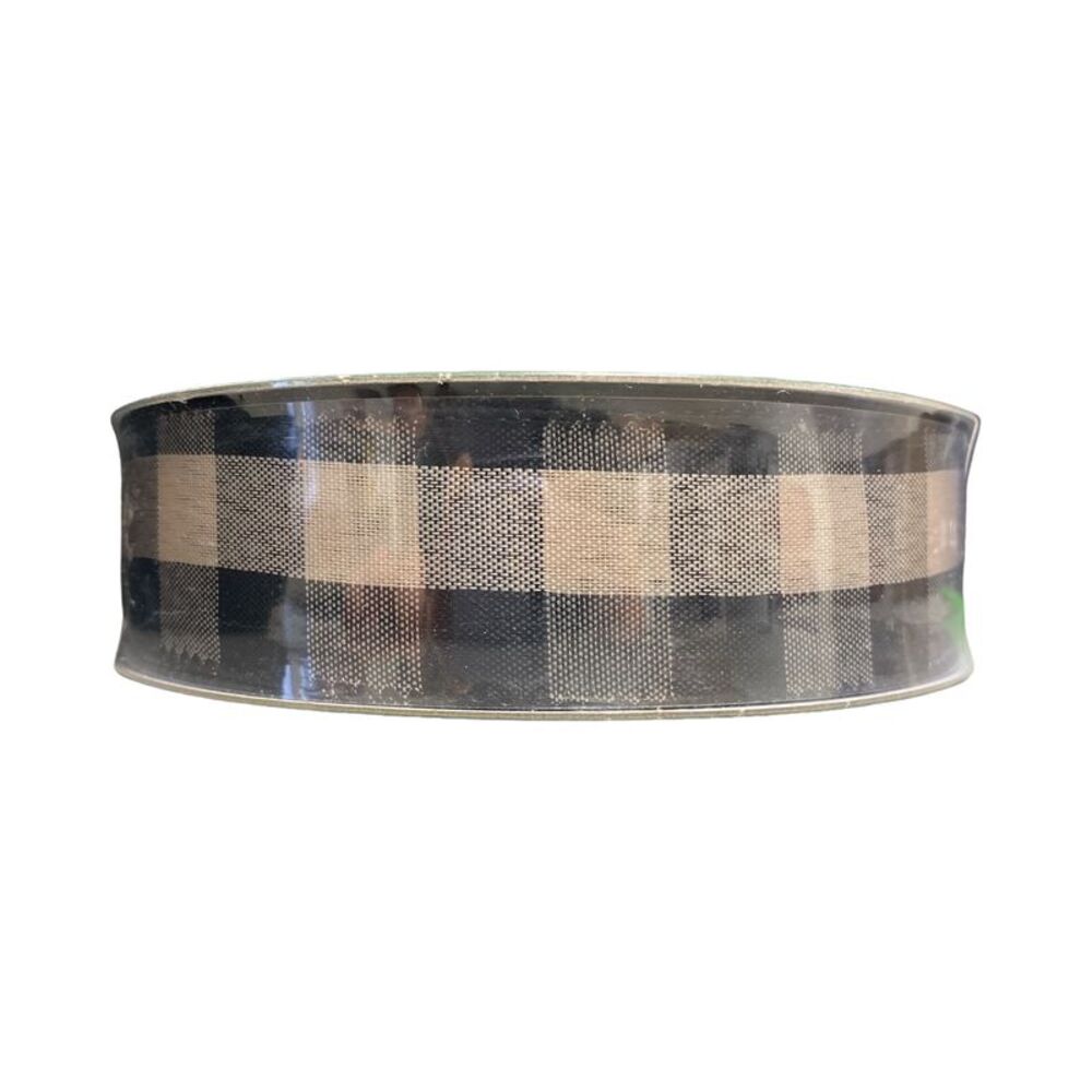Black/Tan Check - Member's Mark Wired Edge Premium Holiday Ribbon, 1.5" Wide x 5